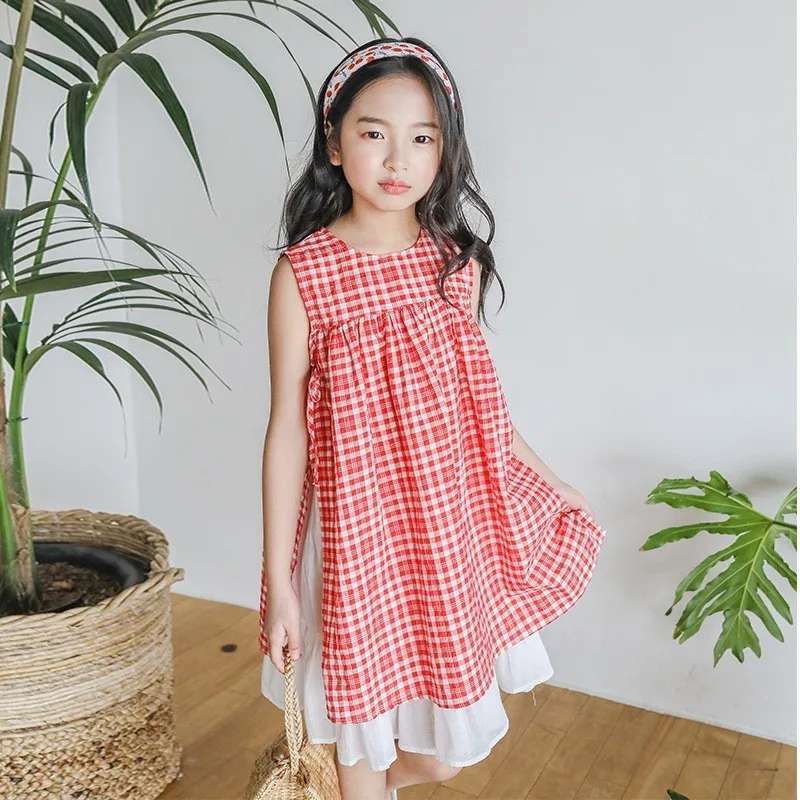 2019 Kids Red Plaid Patchwork Dresses For Teenage Girls Cotton O-neck Sleeveless Knee Length Summer Dress Baby Children Clothing
2019 Kids Red Plaid Patchwork Dresses For Teenage Girls Cotton O-neck Sleeveless Knee Length Summer Dress Baby Children Clothing