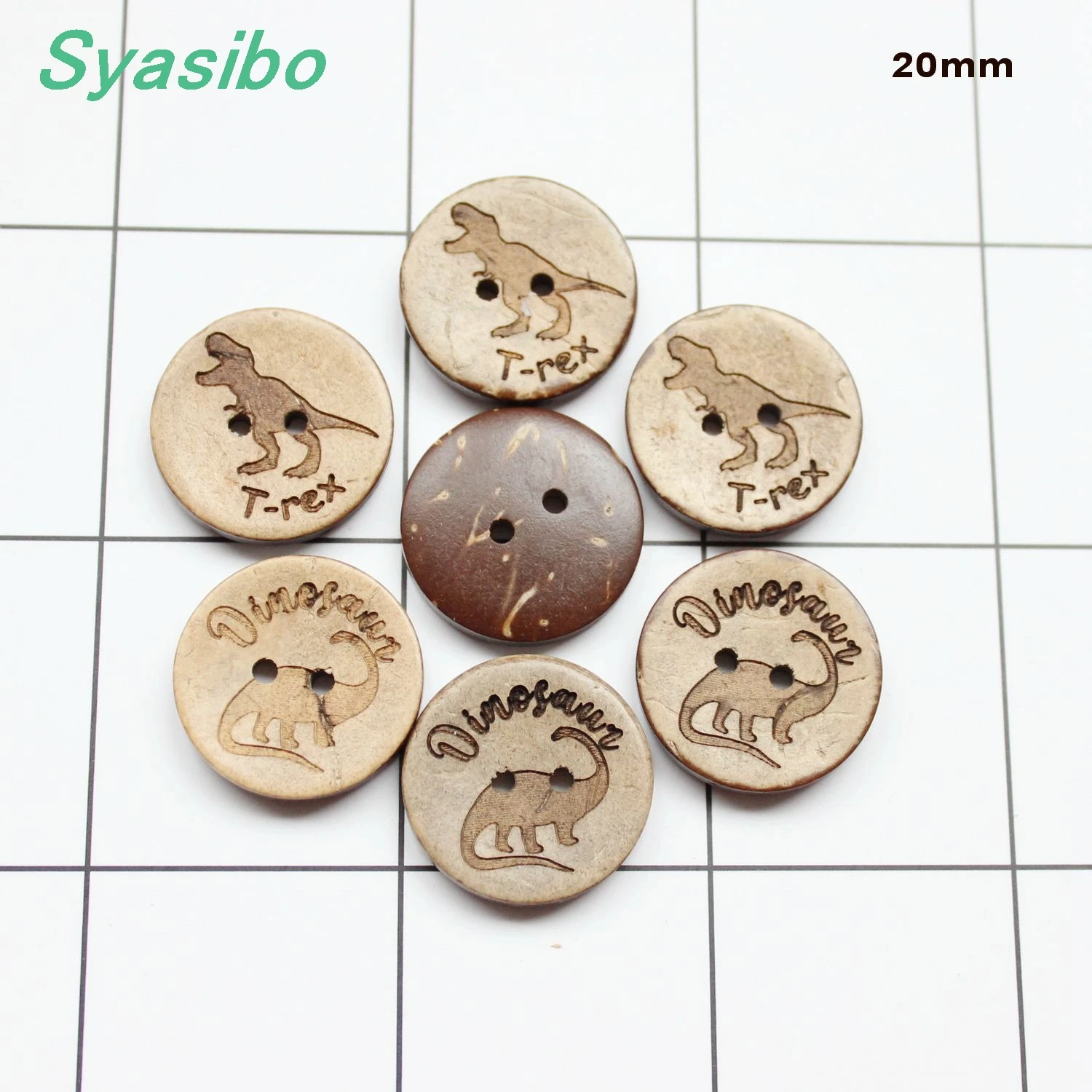 (20pcs each ) 20mm T-rex Dinasour Buttons Coconut Sewing Buttons Suppliers Ornaments Buttons 2 Holes - CO1078A
(20pcs each ) 20mm T-rex Dinasour Buttons Coconut Sewing Buttons Suppliers Ornaments Buttons 2 Holes - CO1078A