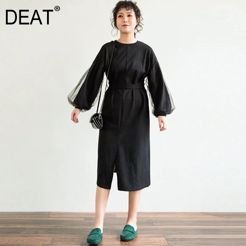 DEAT 2020 new spring and summer women clothes round neck lantern sleeves mesh patchwork linen and contton pullover dress WE25401
DEAT 2020 new spring and summer women clothes round neck lantern sleeves mesh patchwork linen and contton pullover dress WE25401