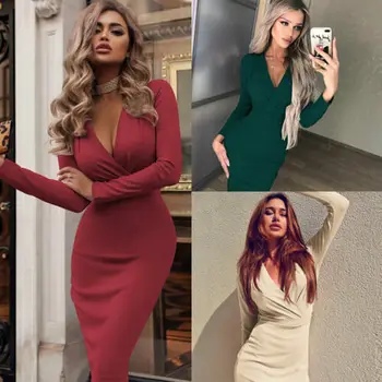 Hirigin Women Sexy Long Sleeve Deep V-neck Solid Split Bodycon Evening Party Short Summer Dress
Hirigin Women Sexy Long Sleeve Deep V-neck Solid Split Bodycon Evening Party Short Summer Dress