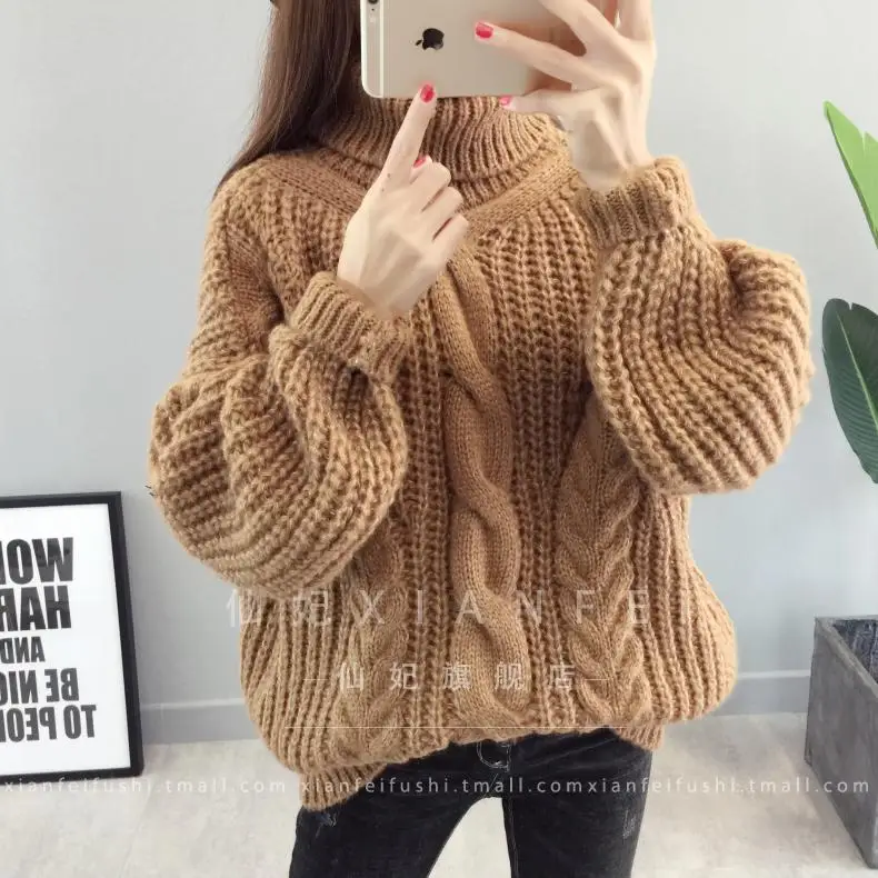 2018 Winter Long Lantern Sleeve Turtleneck Sweaters Women Chic Loose Thick Knitted Pullovers Women Thick Loose Sweaters Tops
2018 Winter Long Lantern Sleeve Turtleneck Sweaters Women Chic Loose Thick Knitted Pullovers Women Thick Loose Sweaters Tops