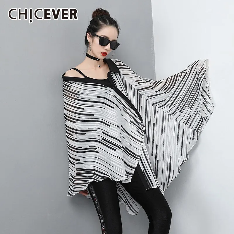 CHICEVER Spring Striped Hit Colot Women Irregular Shirt Square Collar Batwing Sleeve Loose Oversize Female Top Clothing New Tide
CHICEVER Spring Striped Hit Colot Women Irregular Shirt Square Collar Batwing Sleeve Loose Oversize Female Top Clothing New Tide