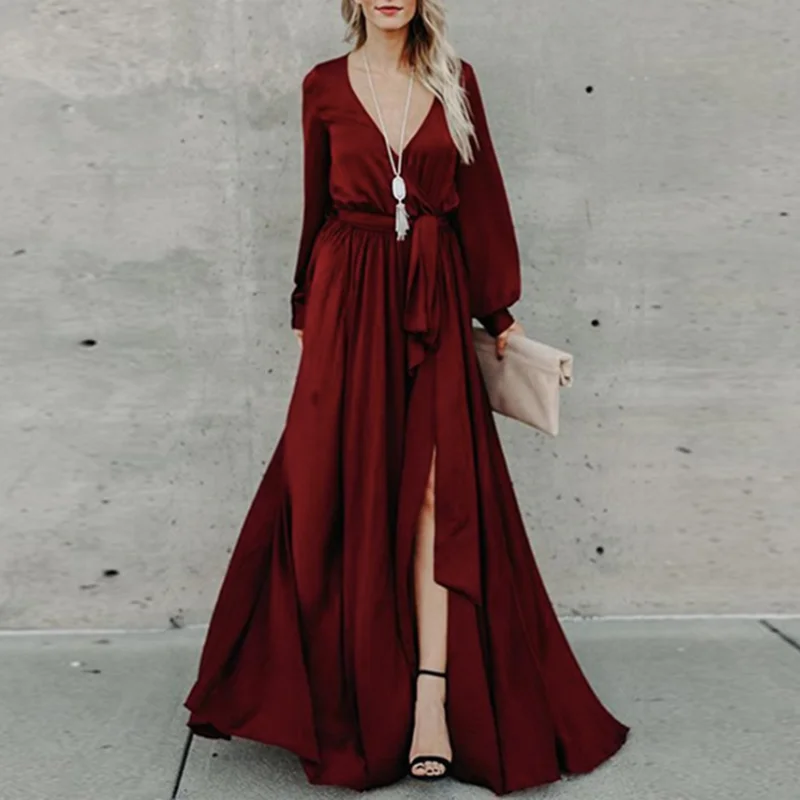 High Waist Wrinkle Split Dress Women Sexy V Neck Vintage Dress Elegant Long Party Dress Vestidos
High Waist Wrinkle Split Dress Women Sexy V Neck Vintage Dress Elegant Long Party Dress Vestidos