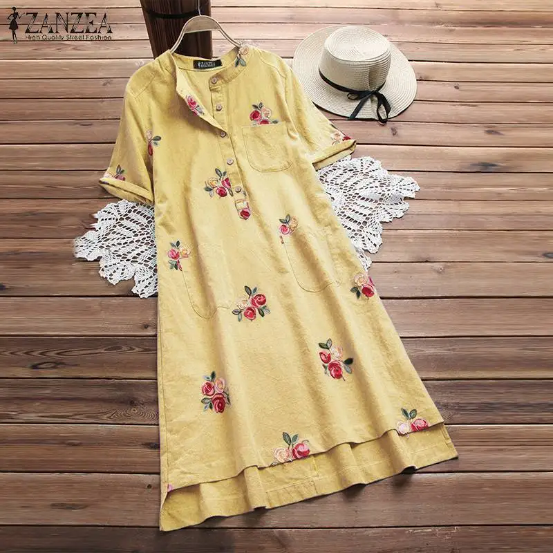 Plus Size Women Vintage Short Sleeve Embroidery Mini Dress Casual Cotton Linen Shirt Vestido Loose Long Top Blusas Robe Femme
Plus Size Women Vintage Short Sleeve Embroidery Mini Dress Casual Cotton Linen Shirt Vestido Loose Long Top Blusas Robe Femme