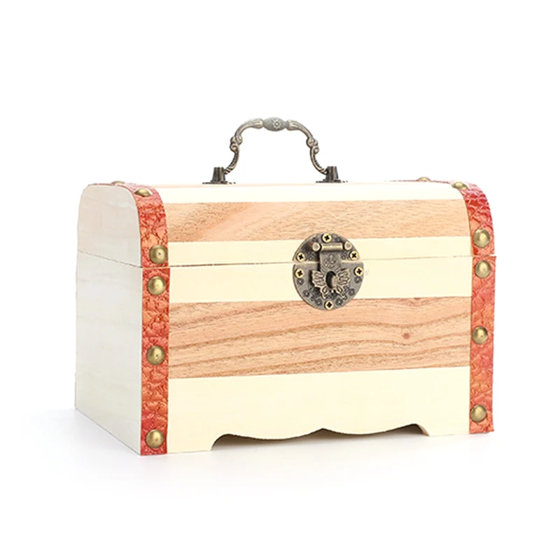 Vintage Jewelry Pearl Necklace Bracelet Wooden Treasure Chest Case Cute Piggy Bank Can Be Locked Storage Box Christmas Gift | Дом и сад