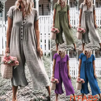 Women's Summer Short Sleeve Jumpsuit Casual Loose Rompers Trousers Ladies Loose Solid Casual Jumpsuits Female Clothing
Women's Summer Short Sleeve Jumpsuit Casual Loose Rompers Trousers Ladies Loose Solid Casual Jumpsuits Female Clothing