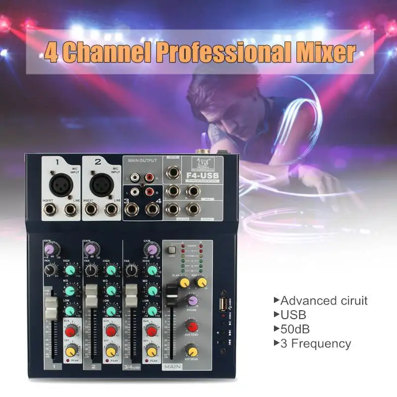 LEORY Professional 4 Channels Audio Mixer with USB 48V Phantom Power DJ Sound Mixing Console Live Mixer For Karaoke Match Party
LEORY Professional 4 Channels Audio Mixer with USB 48V Phantom Power DJ Sound Mixing Console Live Mixer For Karaoke Match Party