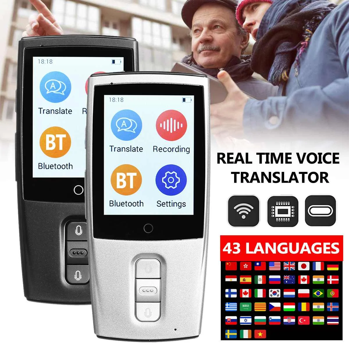 2.4inch Smart Voice Translator Two Way Portable Traductor Real Time WiFi Translation 43 Languages Learn Russian English Language
2.4inch Smart Voice Translator Two Way Portable Traductor Real Time WiFi Translation 43 Languages Learn Russian English Language