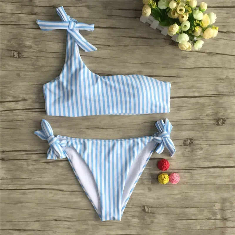 Women Two Pieces Swimwear Summer Bikini Set Push-up Padded Bra Stripe Beachwear One Shoulder Bowknot Swimsuit Ladies' Sexy Wear
Women Two Pieces Swimwear Summer Bikini Set Push-up Padded Bra Stripe Beachwear One Shoulder Bowknot Swimsuit Ladies' Sexy Wear