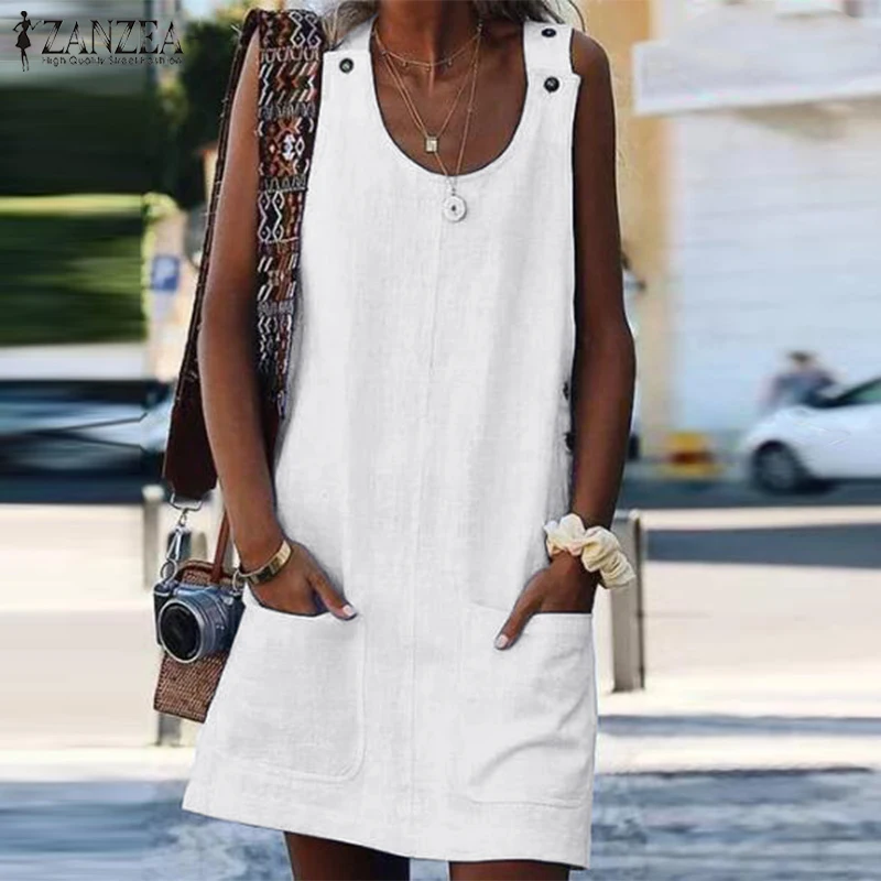 2019 ZANZEA WomenMini Tank Dress Summer Linen Sundress Casual Overalls Dress Female Sarafans Vestidos Robe Femme Suspender Tunic
2019 ZANZEA WomenMini Tank Dress Summer Linen Sundress Casual Overalls Dress Female Sarafans Vestidos Robe Femme Suspender Tunic