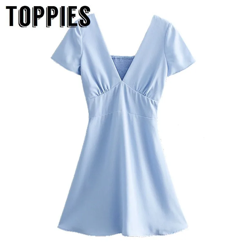 2019 Women Sexy Deep V Neck Mini Dress Solid Color Sky Blue Short Sleeve Summer Dress Slim A Line Vestidos
2019 Women Sexy Deep V Neck Mini Dress Solid Color Sky Blue Short Sleeve Summer Dress Slim A Line Vestidos