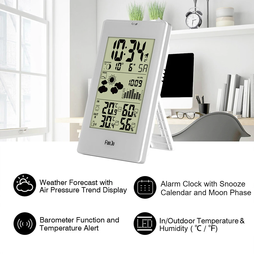 FanJu FJ3352 Weather Station 10-in-1 Functions with Barometer/Temperature/HumidityAtomic Clock/Moon Phase
FanJu FJ3352 Weather Station 10-in-1 Functions with Barometer/Temperature/HumidityAtomic Clock/Moon Phase