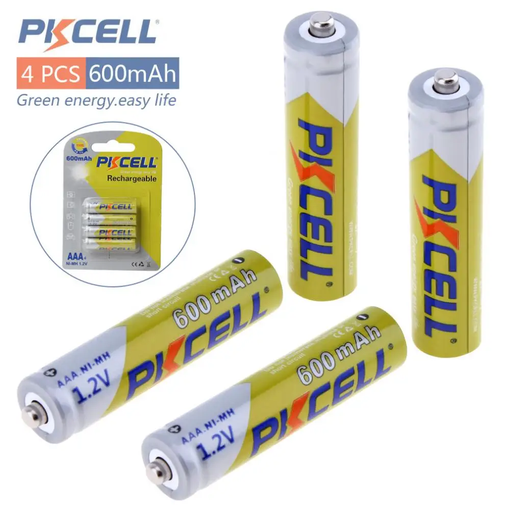 Pkcell 4pcs/set 1.2V AAA Ni-Mh 600mAh Rechargeable Batteries High Capacity Batteries Set with 1000 Cycle
Pkcell 4pcs/set 1.2V AAA Ni-Mh 600mAh Rechargeable Batteries High Capacity Batteries Set with 1000 Cycle