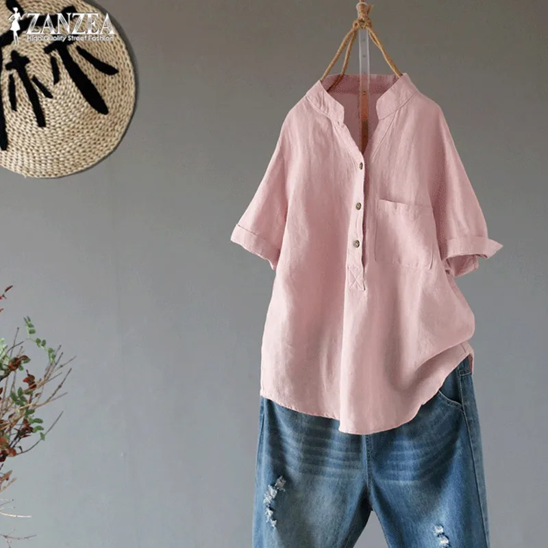 2019 ZANZEA Women's Summer Blouses Vintage Linen Blusas Female Button Shirts Casual V Neck Tunic Tops Kaftan Chemise Plus Size
2019 ZANZEA Women's Summer Blouses Vintage Linen Blusas Female Button Shirts Casual V Neck Tunic Tops Kaftan Chemise Plus Size