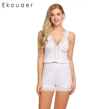 Ekouaer Sexy Pajamas Set Women Summer Sleepwear Spaghetti Strap Sleeveless Lace Trim Tops And Shorts Home Suits Nighties
Ekouaer Sexy Pajamas Set Women Summer Sleepwear Spaghetti Strap Sleeveless Lace Trim Tops And Shorts Home Suits Nighties