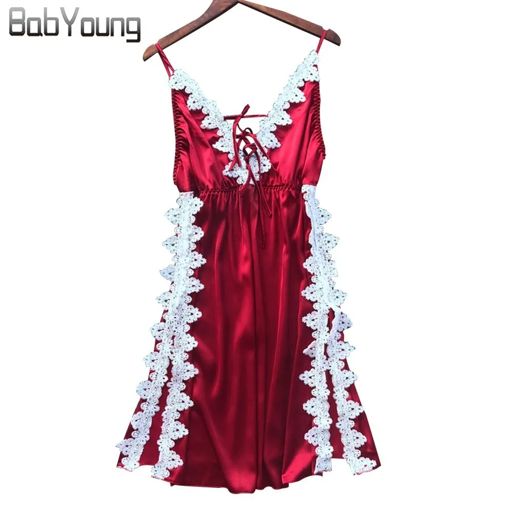 BabYoung Summer Women Nightgowns Satin Silk Lace Patchwork Sleeveless Camisole Sexy Lingerie Sleepwear Mini Nighty Dress Red
BabYoung Summer Women Nightgowns Satin Silk Lace Patchwork Sleeveless Camisole Sexy Lingerie Sleepwear Mini Nighty Dress Red