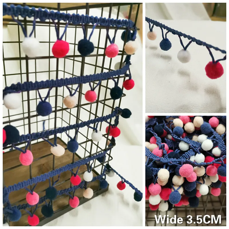 3.5CM Wide Colored Plush Balls Lace Fabric Ribbon Collar Pompom Tassel Trim For Home Cloth Curtains Doll Toy DIY Sewing Supplies 
3.5CM Wide Colored Plush Balls Lace Fabric Ribbon Collar Pompom Tassel Trim For Home Cloth Curtains Doll Toy DIY Sewing Supplies