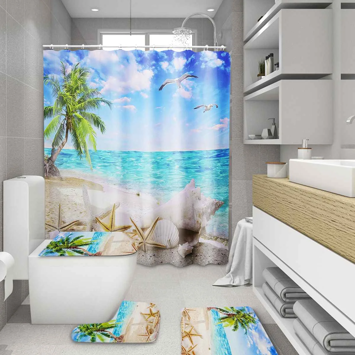 Sea Tree Summer Beach Printed Pattern Bathroom Shower Curtain Pedestal Rug Lid Toilet Cover Mat Non-Slip Bath Mat Carpet Set
Sea Tree Summer Beach Printed Pattern Bathroom Shower Curtain Pedestal Rug Lid Toilet Cover Mat Non-Slip Bath Mat Carpet Set