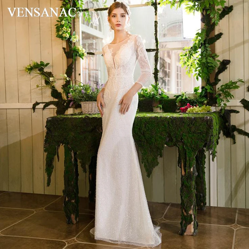 VENSANAC Illusion O Neck Lace Appliques Mermaid Wedding Dresses Sequined Sweep Train Zipper Backless Bridal Gowns
VENSANAC Illusion O Neck Lace Appliques Mermaid Wedding Dresses Sequined Sweep Train Zipper Backless Bridal Gowns