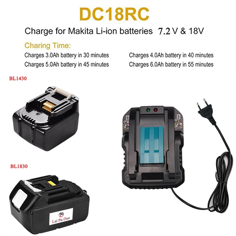 Dc18Rc 14.4V 18V Li-Ion Battery Charger 4A Charging Current For Makita Bl1830 Bl1430 Dc18Rc Dc18Ra Power Tool Battery Eu Plug
Dc18Rc 14.4V 18V Li-Ion Battery Charger 4A Charging Current For Makita Bl1830 Bl1430 Dc18Rc Dc18Ra Power Tool Battery Eu Plug