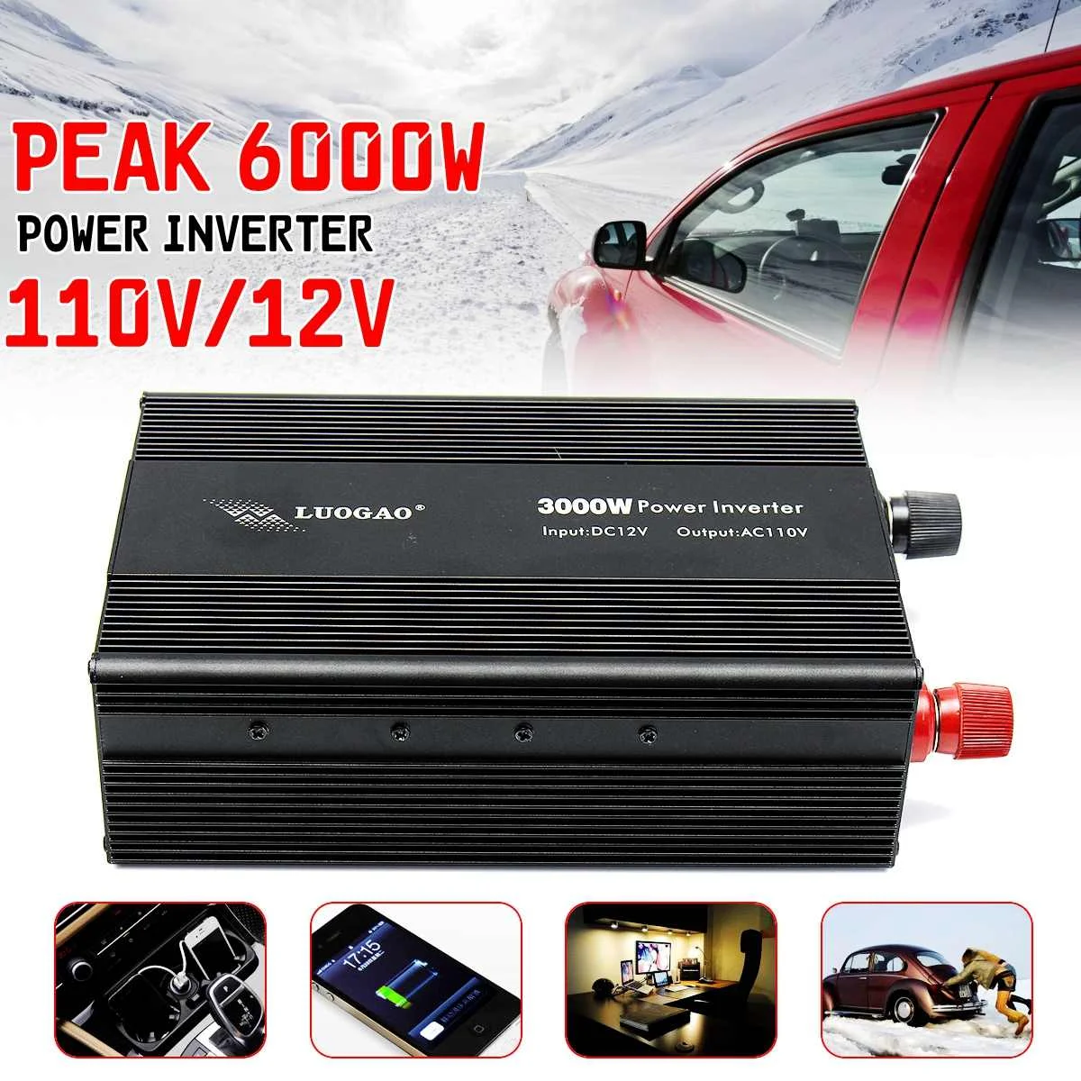 Modified Sine Wave Power Inverter 3000W 6000W Peaks DC12V to AC110V/220V Car Home 50Hz/60Hz
Modified Sine Wave Power Inverter 3000W 6000W Peaks DC12V to AC110V/220V Car Home 50Hz/60Hz