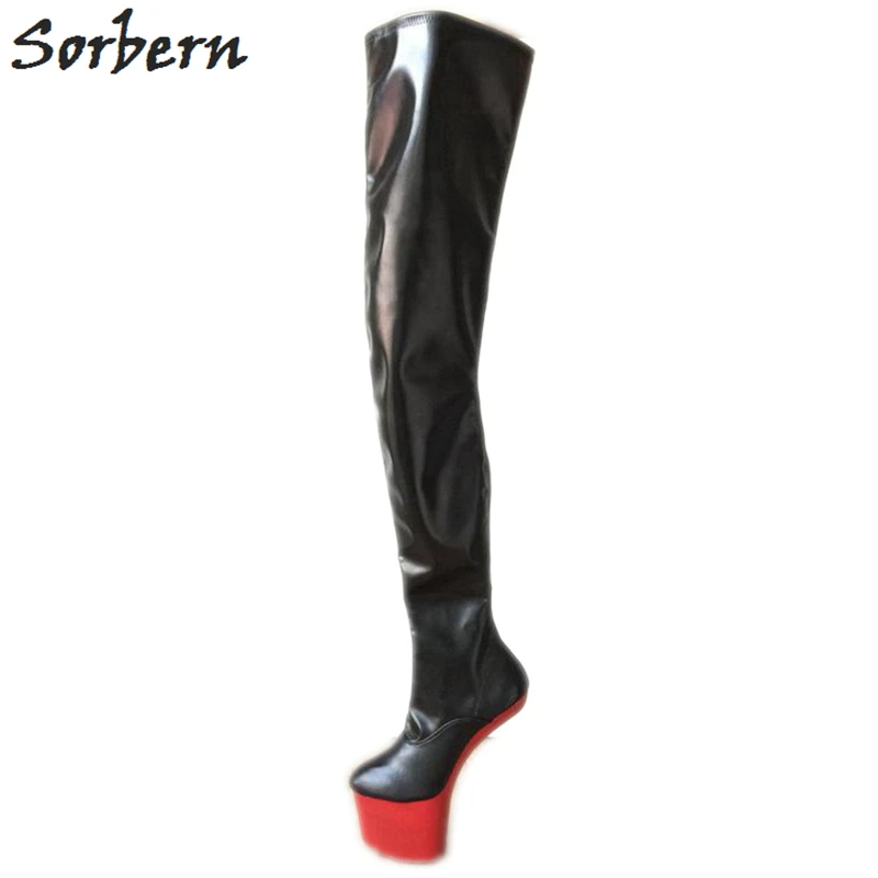 Sorbern Violet Knee High Boots Women Hoof Heels Heelless Hidden Wedge Boots Crossdressed Heels Plus Size Exotic Dancer Shoes