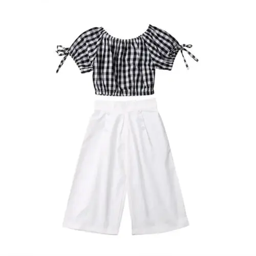 2Pcs Cool Baby Girl Holiday Clothing Off Shoulder Plaids Pullover Tank Tops+Long White Loose Pants Summer Outfits Toddler Set
2Pcs Cool Baby Girl Holiday Clothing Off Shoulder Plaids Pullover Tank Tops+Long White Loose Pants Summer Outfits Toddler Set
