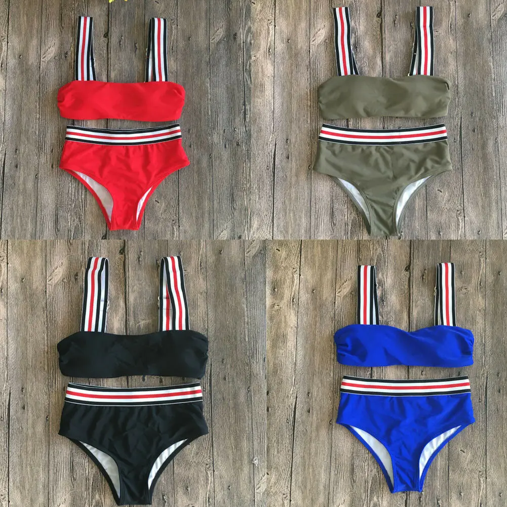 2019 New Style Fashion Hot Women's Vintage High Waist Padded Bra Bikini Set Patchwork Floral Printed Swimwear Swimsuit | Женская