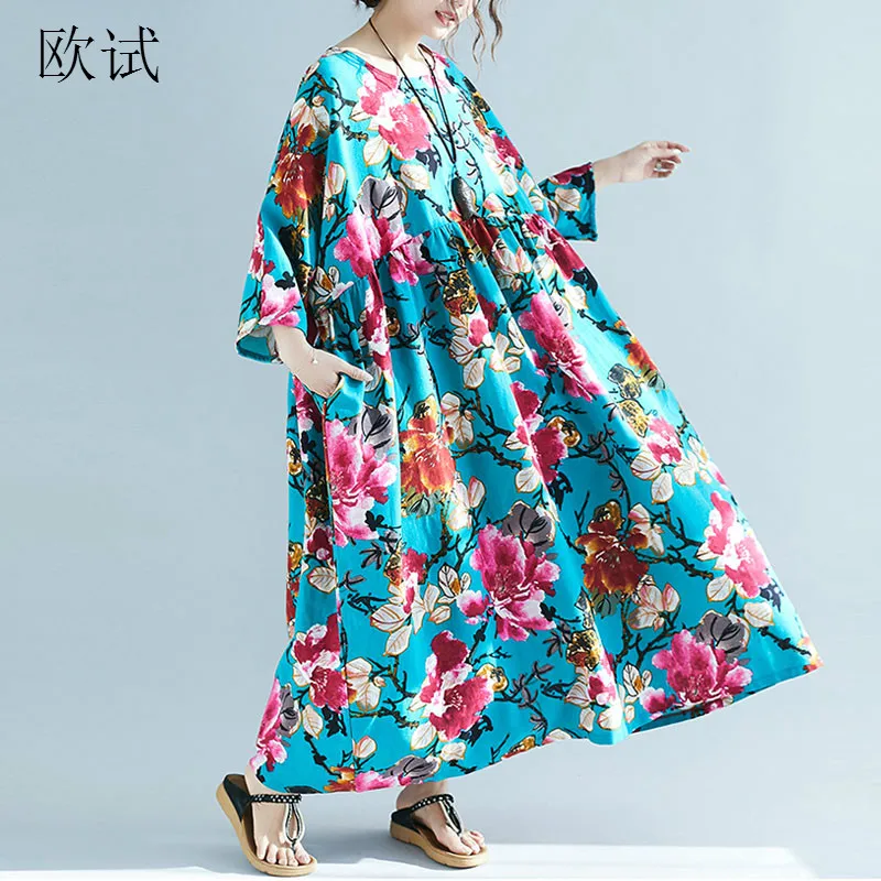 Plus Size Floral Print Cotton Linen Maxi Dress 2019 Boho Flower Dresses For Women 4XL 5XL 6XL 7XL Summer Oversized Long Dress
Plus Size Floral Print Cotton Linen Maxi Dress 2019 Boho Flower Dresses For Women 4XL 5XL 6XL 7XL Summer Oversized Long Dress