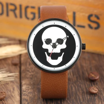Brown Green Skull Pattern Shape Dial Men Quartz Watches Genuine Leather Band No-number Dial Light-weight Men Clock
Brown Green Skull Pattern Shape Dial Men Quartz Watches Genuine Leather Band No-number Dial Light-weight Men Clock