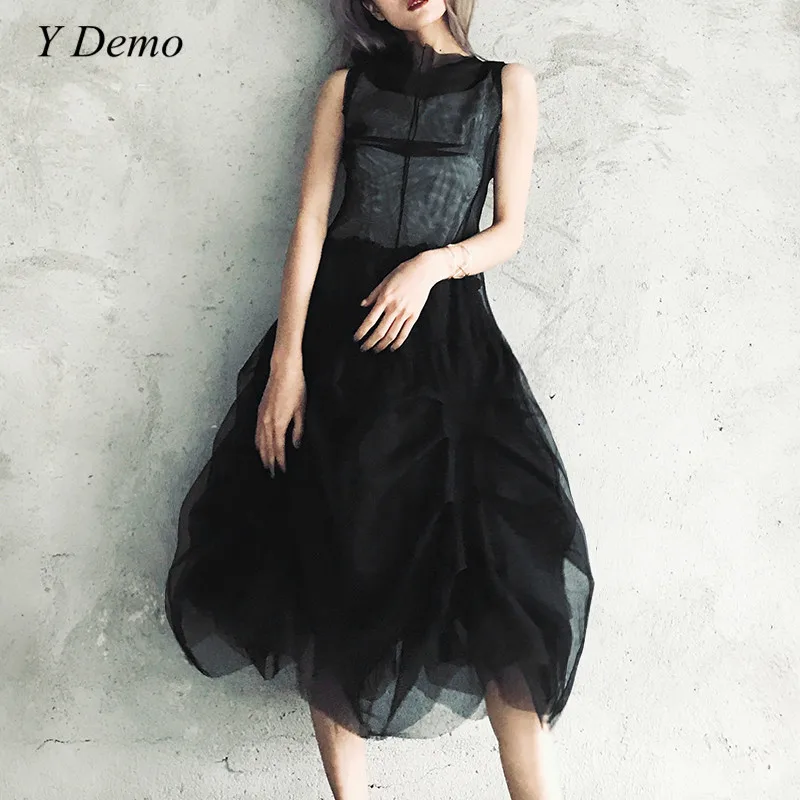 Gothic Style Women Black Mesh Spliced Ruffles Summer Sleeveless Dress Female New Sexy Long Dresses
Gothic Style Women Black Mesh Spliced Ruffles Summer Sleeveless Dress Female New Sexy Long Dresses
