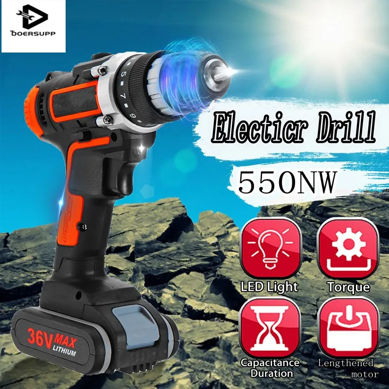 Doersupp Multi-function 36V 550Nm Rechargeable Cordless Electric Drill 15+1 Screw Driver With 4800mAh Lithium Battery
Doersupp Multi-function 36V 550Nm Rechargeable Cordless Electric Drill 15+1 Screw Driver With 4800mAh Lithium Battery