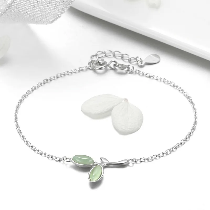 BISAER Chain Bracelet Sterling Silver Opal Green Leaf Bud Bracelet Valentine Gifts for Women Silver 925 Jewelry Ali Mode GXB112
BISAER Chain Bracelet Sterling Silver Opal Green Leaf Bud Bracelet Valentine Gifts for Women Silver 925 Jewelry Ali Mode GXB112