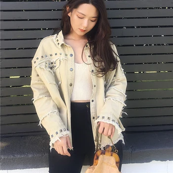 Spring Studded Frayed Women's Denim Jacket Rock street Rivets Oversize Thin Jeans coat Irregular jeans Streetwear A9206
Spring Studded Frayed Women's Denim Jacket Rock street Rivets Oversize Thin Jeans coat Irregular jeans Streetwear A9206