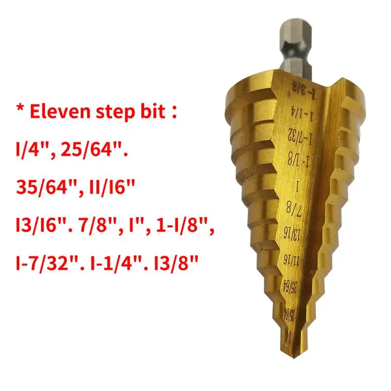 2PC Inch Hex Handle Step Drill Bit3/16-7/8 1/4--1-3/8 Multi-Purpose Pagoda Drill
2PC Inch Hex Handle Step Drill Bit3/16-7/8 1/4--1-3/8 Multi-Purpose Pagoda Drill