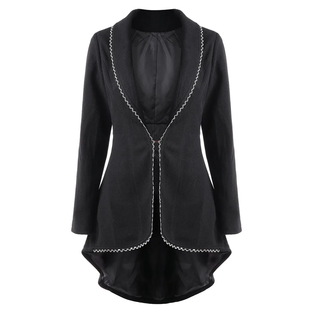 Spring Autumn Women Lapel Coats Solid Black High Low Irregular Long Coats Back Ribbons Lace Up Female Outwear Formal Top
Spring Autumn Women Lapel Coats Solid Black High Low Irregular Long Coats Back Ribbons Lace Up Female Outwear Formal Top