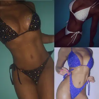 HIRIGIN Sexy Women Set Glitter Bandage Halter Bathing Rhinestone Lace Up Underwear
HIRIGIN Sexy Women Set Glitter Bandage Halter Bathing Rhinestone Lace Up Underwear