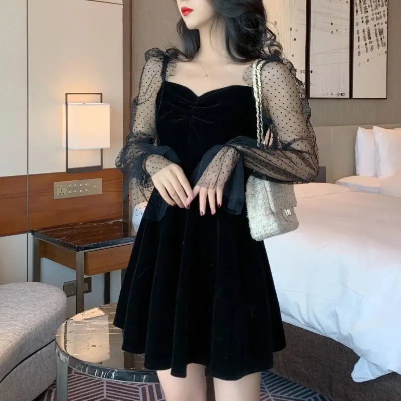 Pengpious fashion new spring women party dress velvet sexy dot mesh sleeves large hem mini dress
Pengpious fashion new spring women party dress velvet sexy dot mesh sleeves large hem mini dress