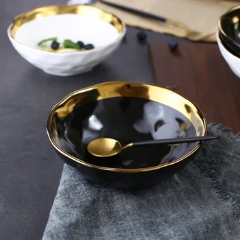 Round White Black Ceramic Salad Bowl Gold Japanese Style Noodle Container For Soup Rice Bowl Ceramica Set Kitchen Tool Tableware
Round White Black Ceramic Salad Bowl Gold Japanese Style Noodle Container For Soup Rice Bowl Ceramica Set Kitchen Tool Tableware