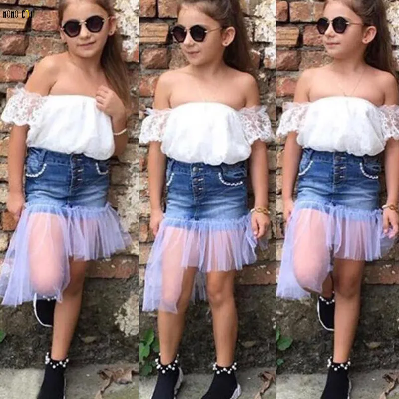 Girls Clothes Set 2019 Summer Clothing For Girls 2 Pcs White Top & Denim Skirt Off Shoulder Mesh Kids Outfit 2 3 4 5 6 7 Years
Girls Clothes Set 2019 Summer Clothing For Girls 2 Pcs White Top & Denim Skirt Off Shoulder Mesh Kids Outfit 2 3 4 5 6 7 Years