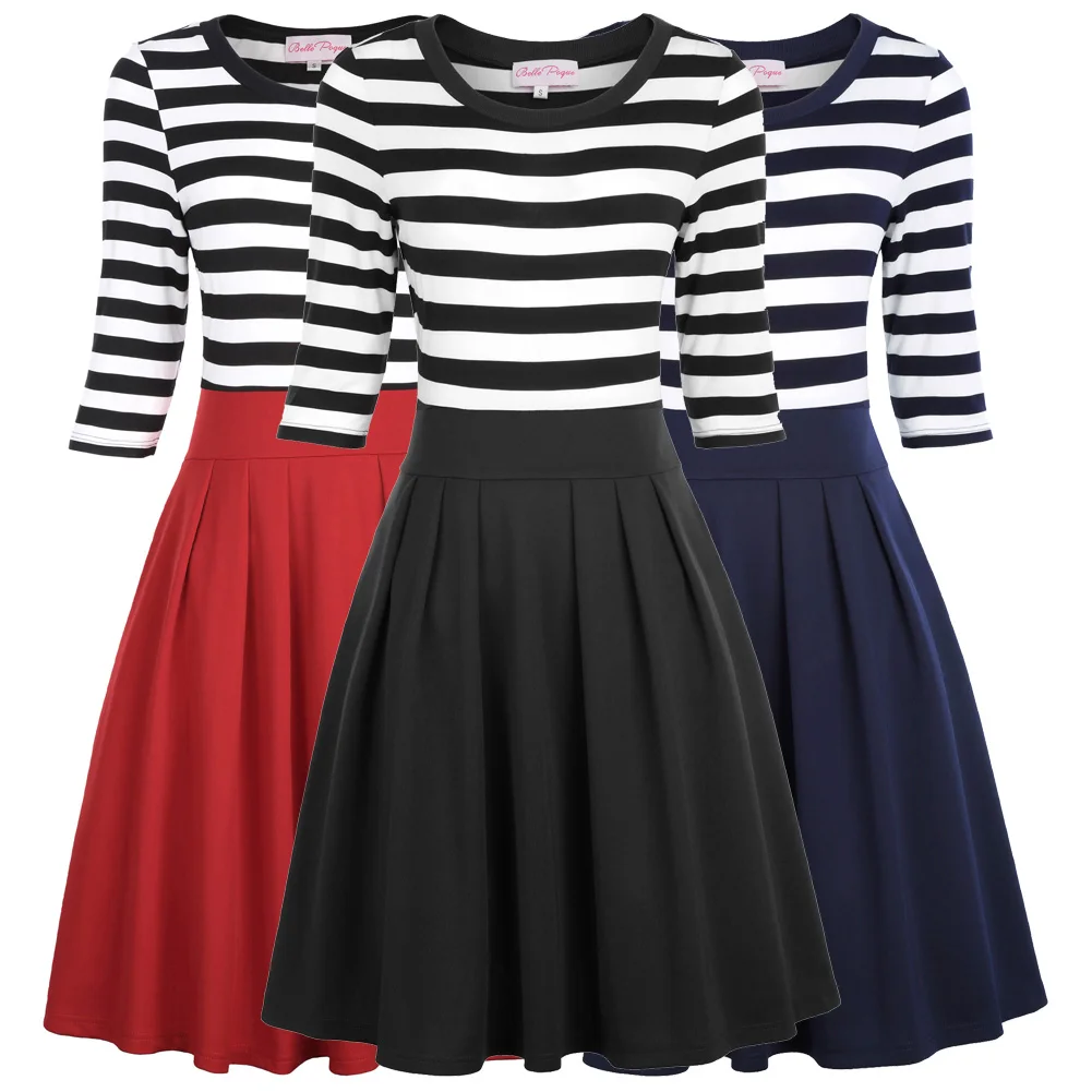 Belle Poque Summer Retro Vintage Navy Style Stripe Pattern 3/4 Sleeve A-line Dress Crew Neck
Belle Poque Summer Retro Vintage Navy Style Stripe Pattern 3/4 Sleeve A-line Dress Crew Neck