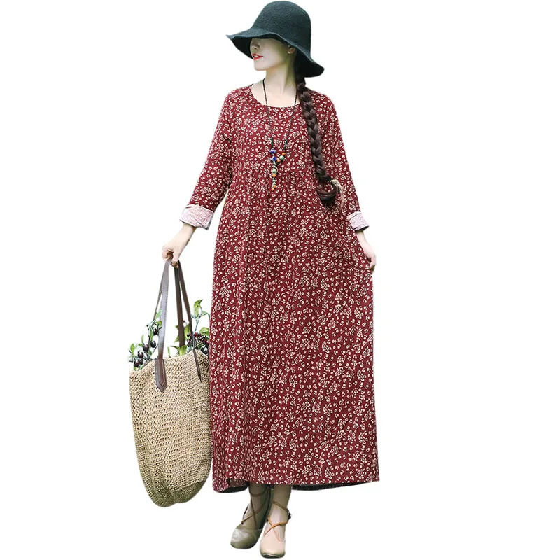 Casual Women Cotton Linen Long Maxi Dress Vintage Floral Print O Neck Long Sleeve Plus Size Loose Ethnic Dress Baggy Robe Female
Casual Women Cotton Linen Long Maxi Dress Vintage Floral Print O Neck Long Sleeve Plus Size Loose Ethnic Dress Baggy Robe Female