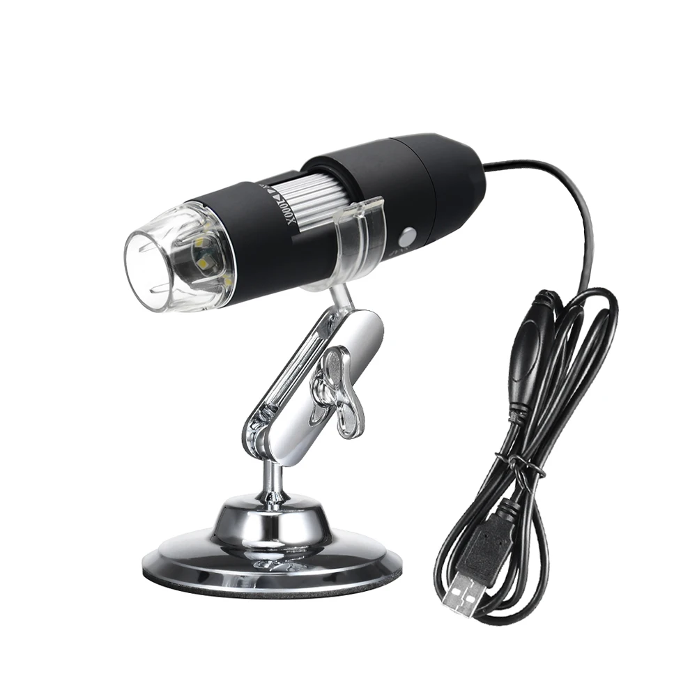 

USB Digital Zoom Microscope Magnifier with OTG Function Endoscope 8-LED Light Magnifying Glass 1000X Magnification with Stand