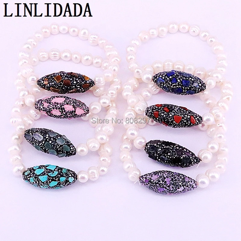 6Pcs Jewelry Handmade Natural Pearl bracelet Pave Rhinestone Gems Spacer Beads Stretch Bracelets
6Pcs Jewelry Handmade Natural Pearl bracelet Pave Rhinestone Gems Spacer Beads Stretch Bracelets