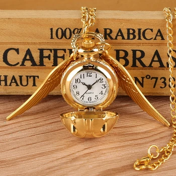 

Top Luxury Gold Snitch Ball Pocket Watch Tiny Wings Necklace Pendant Chain Clock Gifts for Kids Children reloj Souvenir Gifts