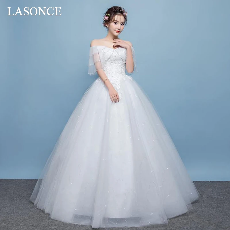 LASONCE Sequined V Neck Lace Appliques Ball Gown Wedding Dresses Off The Shoulder Short Sleeve Backless Bridal Dress
LASONCE Sequined V Neck Lace Appliques Ball Gown Wedding Dresses Off The Shoulder Short Sleeve Backless Bridal Dress