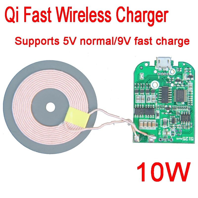 

Qi Fast Wireless Charger PCBA Circuit Board Transmitter module + Coil Charging Input Power: 5V, 2A Output 10w