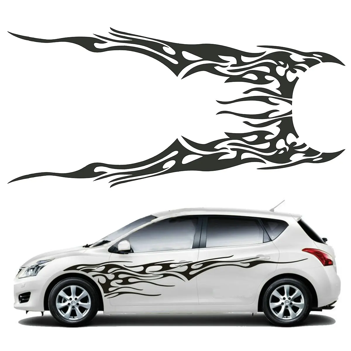 Red Grebest Car Flame Sticker External Decoration Car Sticker 2Pcs PVC Waterproof Removable Flame Design Car Side Sticker Stripe Styling Decal
