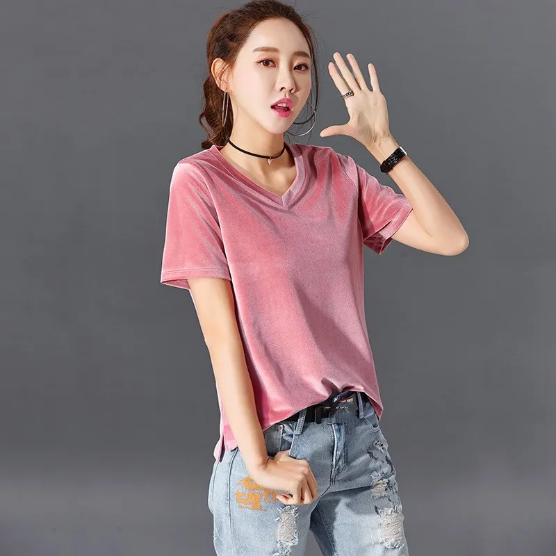 Spring Velvet T-shirt Women V-neck Top Girls Casual T Shirt Short Sleeve Solid Basic Pullover
Spring Velvet T-shirt Women V-neck Top Girls Casual T Shirt Short Sleeve Solid Basic Pullover
