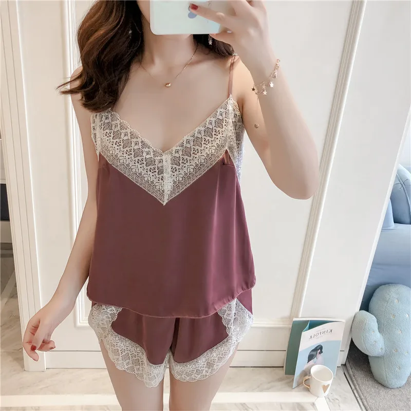 Lisacmvpnel Ice Silk Sexy Patchwork Lace Pajamas Breathable Spaghetti Strap Female Pyjama For Women
Lisacmvpnel Ice Silk Sexy Patchwork Lace Pajamas Breathable Spaghetti Strap Female Pyjama For Women